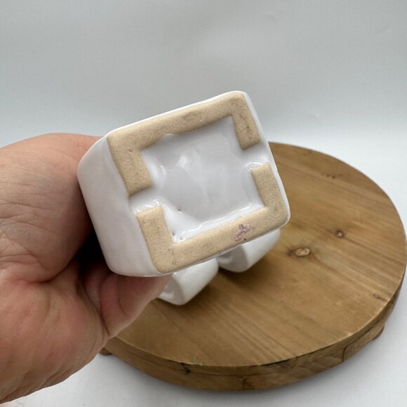 3 Vintage MCM Art Deco Oval Repeating Ring Bud Vases Marked Bottom White *READ* - Picture 11 of 16